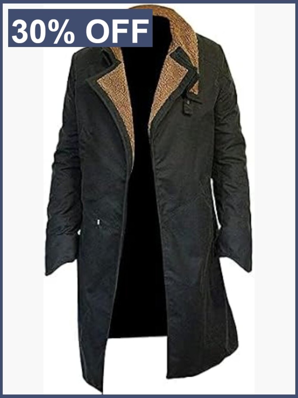 Vintage Style Mens Cotton Trench Coat Faux Fur Collar Overcoat